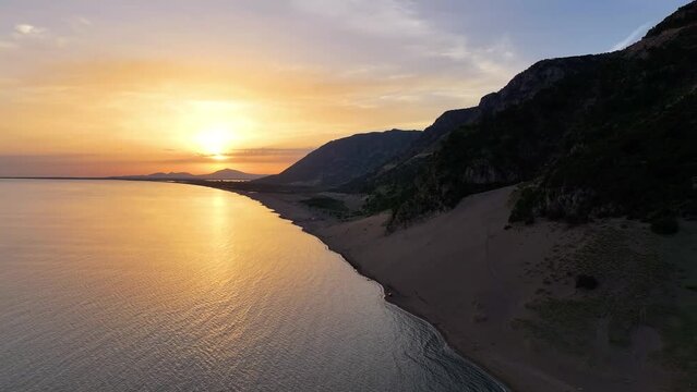 Albania coastal beaches Shengjin (rana e hedhun)  sunset at the sea.