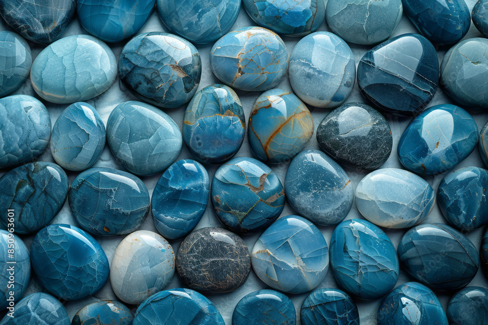 Poster simple image of cyan-colored pebbles arranged in a minimalist pattern,