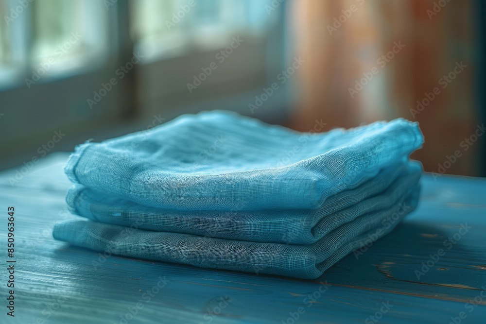 Aufkleber minimalist photo of a cyan handkerchief folded neatly on a smooth surface,