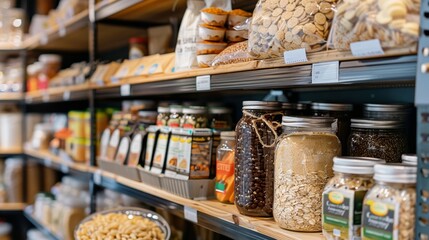Fototapeta premium Gluten-Free Product Shelf with Snacks, Grains, and Baking Supplies for Healthy Eating and Cooking