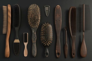 Various types of hair brushes on display, ideal for use in beauty tutorials or product photography