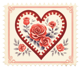 PNG Cute heart illustration vintage pattern postage stamp creativity.