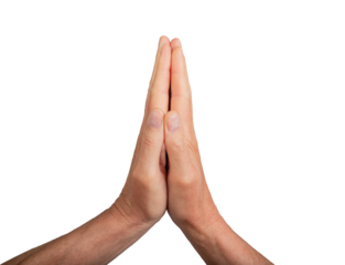 Hands in prayer gesture, palms together. Worship religion peace fingers spirituality faith namaste. Meditation devotion unity wellness person divine. Silence applaud harmony, transparent cutout PNG