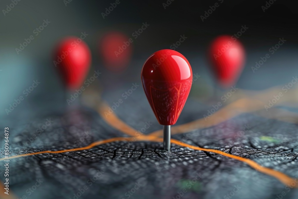 Poster a collection of red pins marking locations on a map