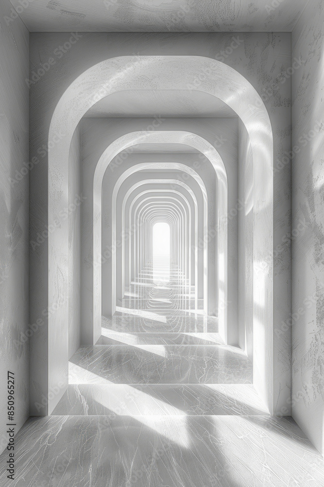 Poster minimalist aesthetic image of a funhouse mirror distorting a simple room with clean lines,
