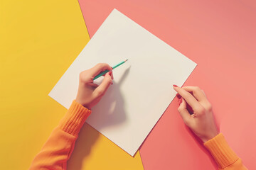 Female left-handed person writting, international left-handed day concept. Copy space