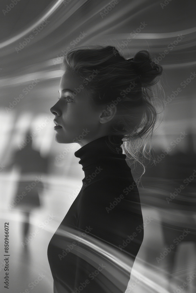 Aufkleber elegant shot of a curved mirror reflecting the fluid lines of a dancer in motion,