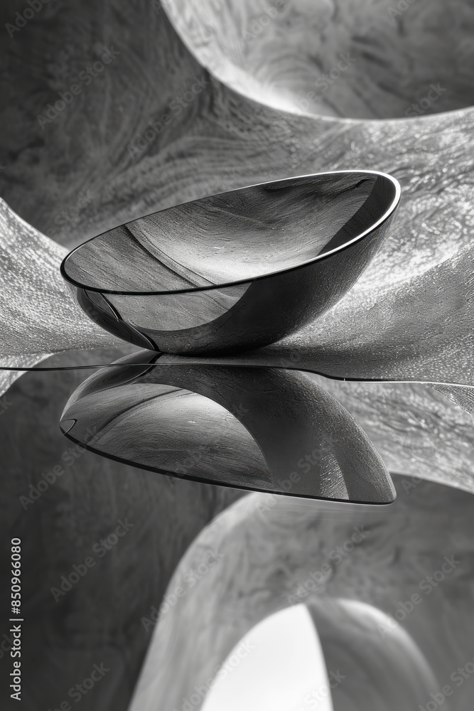Aufkleber simple image of a warped mirror reflecting the curves of a minimalist sculpture,