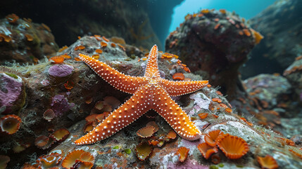 Close-up of a starfish in a colorful underwater