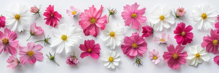 Delicate Pink Cosmos Blooms on White Background for Floral Designs Generative AI