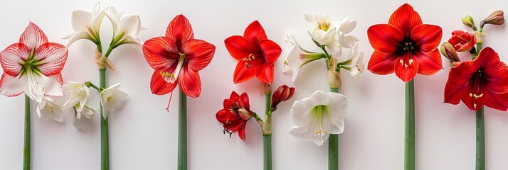 Obraz premium Vibrant Amaryllis Blooms on White Background Generative AI