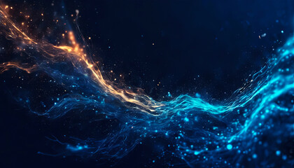 Dark blue and glow particle abstract background.