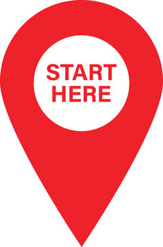 Start here location pin icon . Start here map pointer icon vector 