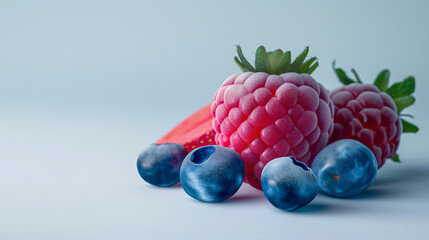 Frozen Raspberries and Blueberries on White Background