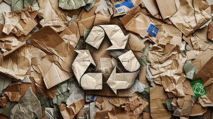 A pile of trash with a recycling symbol on it