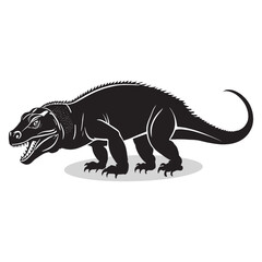 Komodo Dragon silhouettes and icons. Black flat color simple elegant white background Komodo Dragon animal vector and illustration.