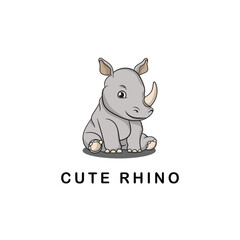 Vector Cartoon cute baby rhino sitting