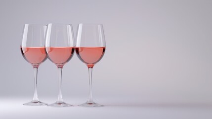 Three Glasses of Rose Wine on White Background