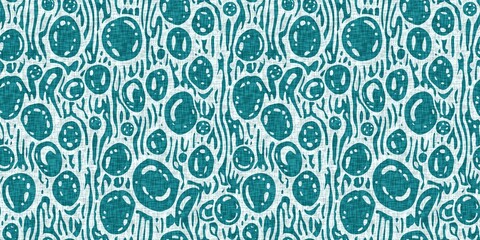 Turquoise water bubbles circle dot seamless texture border pattern. Beachy teal circles in organic droplet background for summer design repeat tile. 