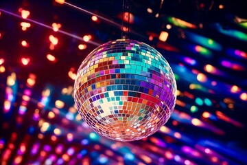 Obraz premium Colourful disco ball on bokeh background 
