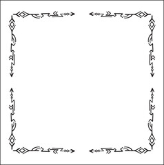 Elegant black and white ornamental frame with Viking runes, decorative border, corners for greeting cards, banners, business cards, invitations, menus. Isolated vector illustration.	
