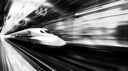 Fototapeta premium Photo of a high-speed train in motion with a blurred background
