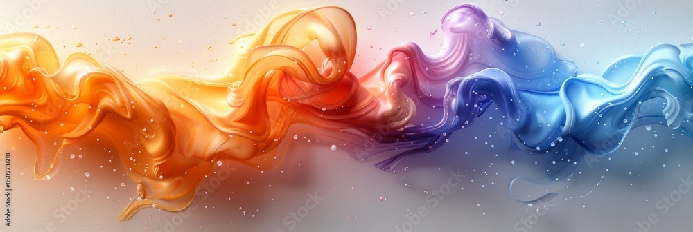 Poster multicolored liquid flowing down a white wall, creating a captivating and artistic display of vibran