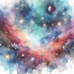 Obraz premium watercolor space background with sparkling stars