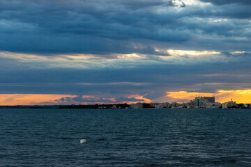 Stunning sunset, view from the Pomorie Fishing Marina at Pomorie, Province of Burgas, Bulgarian Black Sea coast