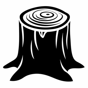 A Black And White Vector Drawing Of A Tree Stump.