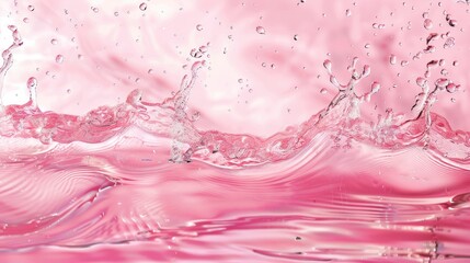 Pink water surface texture with ripples and splashes Abstract summer banner background with copy space Waves with cosmetic products