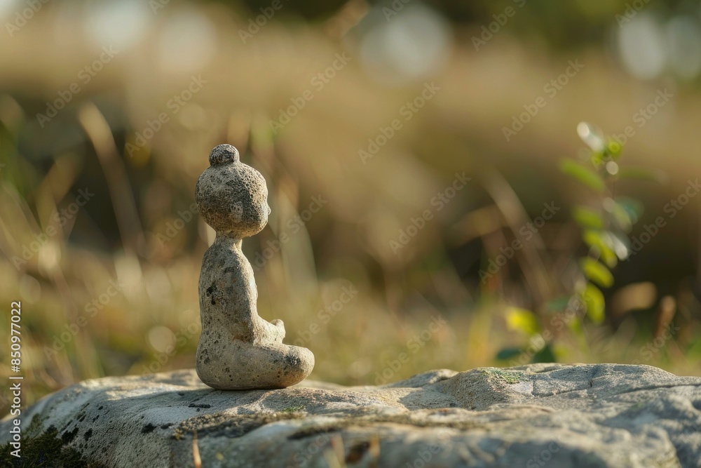 Poster harmonious stack of smooth stones balanced in a tranquil natural setting with soft lighting