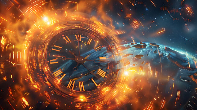 Time Travel Technology Background with the concept of Clocks and Time Machines, Can turn the clock hands. Jump into a time portal in a matter of hours. Traveling in time and space. Time travel fantasy