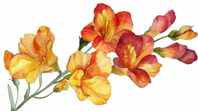 Vibrant Watercolor Flowers on White Background Generative AI