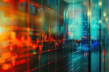 Dynamic overlay of stock market data charts with a futuristic digital background