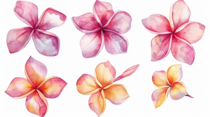 Vibrant Plumeria Flowers on White Background for Tropical Decor Generative AI