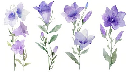 Beautiful Campanula Flowers on White Background for Floral Designs Generative AI
