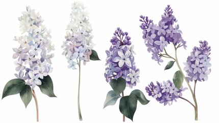 Fototapeta premium Beautiful Lilacs on White Background for Floral Designs Generative AI