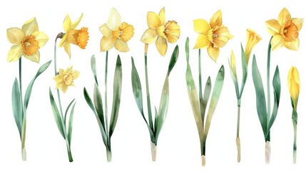 Vibrant Yellow Daffodils on White Background for Spring Decor Generative AI