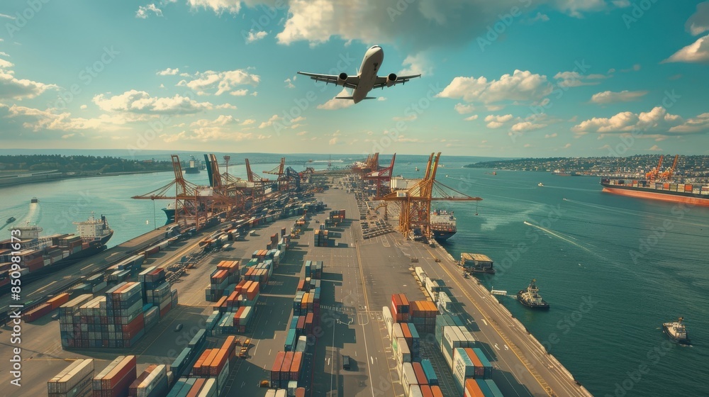 Aufkleber aerial view of dynamic port activities: an aerial perspective capturing the dynamic activities at a 