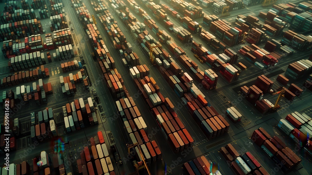 Poster aerial view of container yard: a stunning aerial view of a massive container yard, showcasing the or