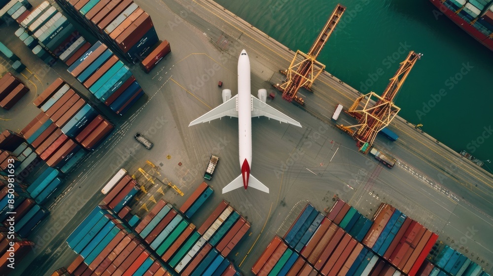 Poster aerial view of efficient cargo handling: an aerial perspective of efficient cargo handling at a port