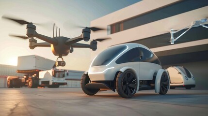 Autonomous vehicles and drones being used for package delivery.