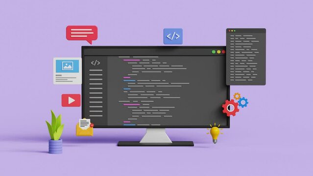 Web development and coding concept. Application or software development, web design, coding and programming. 4k 3d animation