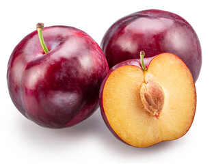 Ripe chinese plum or japanese plum on white background. Clipping path.