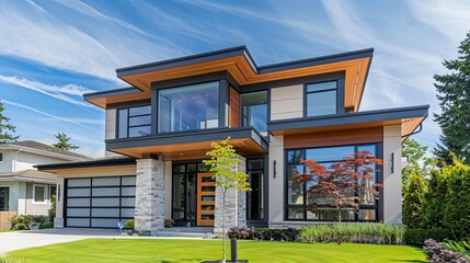 A new modern home sunny day.