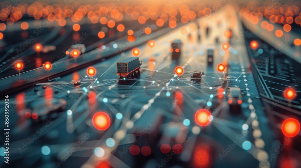 Poster optimized routing software minimizing delivery distances and emissions.