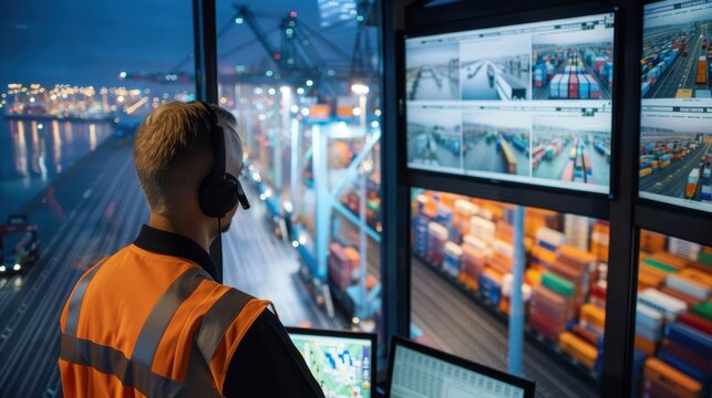 Port Congestion Management: A control room managing port congestion with advanced software, ensuring efficient movement of goods despite high traffic volumes.