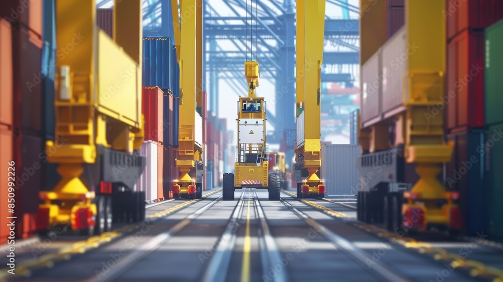 Poster robotic cargo handling: an automated cargo handling system at a shipping port, with robotic cranes a