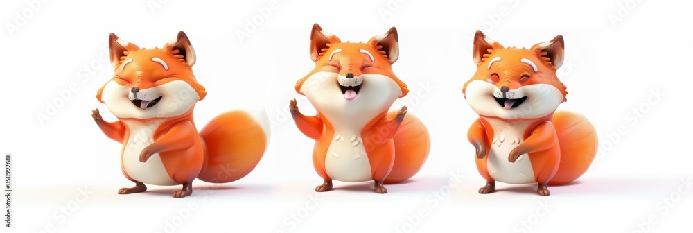 Wall mural fox. 3d rendering cute animal isolated over white background.